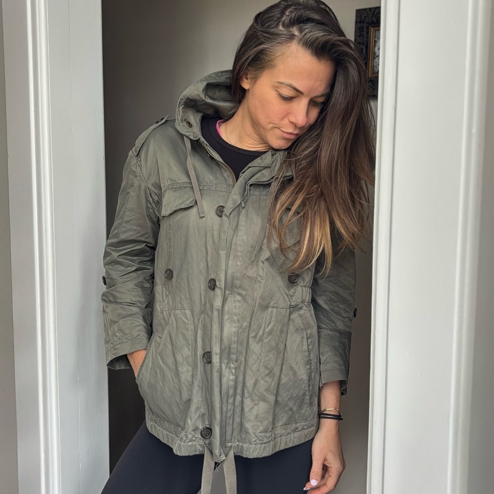 Joie XS wax coated army green hooded jacket